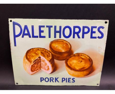 A rare Palethorpes Pork Pies pictorial enamel sign, some professional restoration, 12 1/4 x 9 1/4".