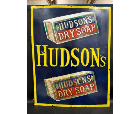A Hudson's Soap pictorial enamel sign, restored, 32 1/2 x 41 1/2".