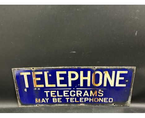 A Telephone 'Telegrams May Be Telephoned' rectangular double sided enamel sign, 22 x 9".