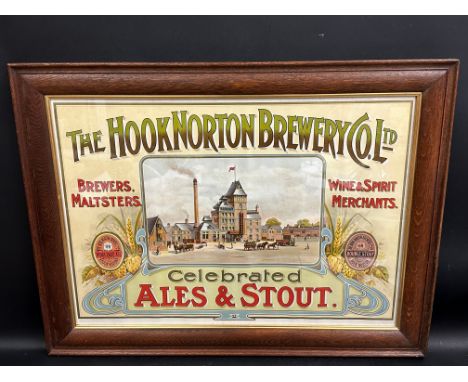 A superb Hook Norton Brewery Co. Ltd Ales &amp; Stout pictorial chromo lithograph showcard, with central factory image, 32 x 
