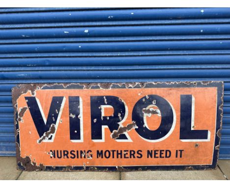A Virol 'Nursing Mothers Need It' rectangular enamel sign by Patent Enamel, 48 x 21".