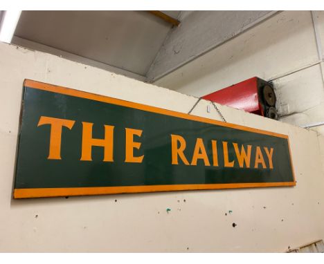 A rectangular enamel sign, 'The Railway', 72 x 15".