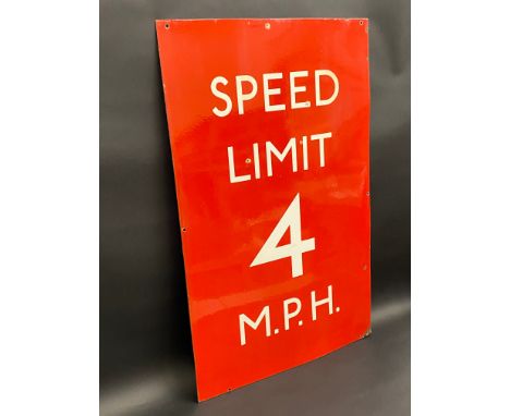 A Speed Limit 4 M.P.H. rectangular enamel sign with excellent gloss, 20 x 32".