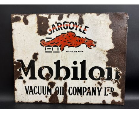 A Gargoyle Mobiloil double sided enamel sign with hanging flange, 21 x 16".