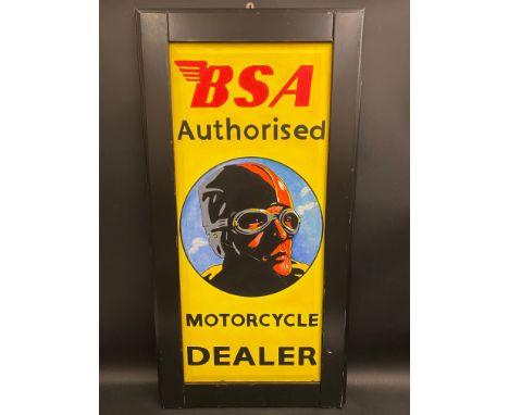 A contemporary and decorative painting on board in the style of an enamel sign advertising  BSA Motorcycles, 20 x 39".