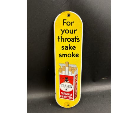 A Craven A Virginia Cigarettes enamel finger plate with image of a packet, retouching around fixing holes, 3 x 11".