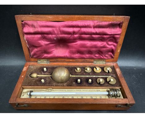 A mahogany cased Sikes's Hydrometer, bearing name to the lid Wickenden &amp; Sons Hotel Valuers Tunbridge Wells.