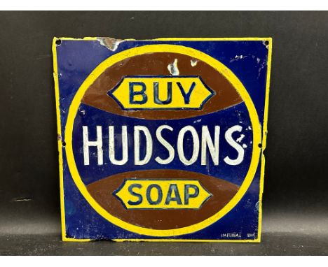 A small Hudsons Soap enamel sign, heavily restored, 10 1/2 x 10 1/2".