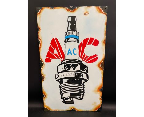 A contemporary and decorative painting on board in the style of an enamel sign advertising AC Spark Plugs, 18 x 30".