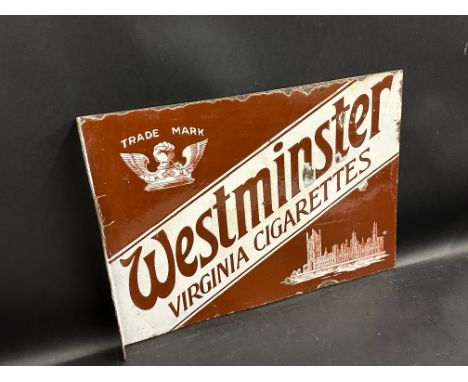 A Westminster Cigarettes double sided enamel sign with hanging flange, 21 x 15".