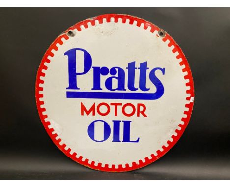 A Pratts Motor Oil circular double sided enamel sign, by Bruton of Palmers Green, dated December 1929, three spots retouched 