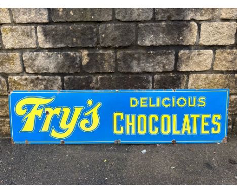 A Fry's Delicious Chocolates rectangular enamel sign by Chromo, unusual colourway and excellent condition, 60 x 15".