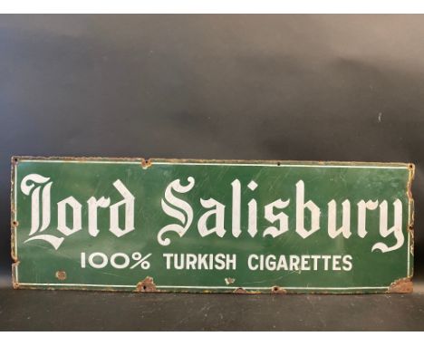 A Lord Salisbury 100% Turkish Cigarettes rectangular enamel sign, 36 x 12".