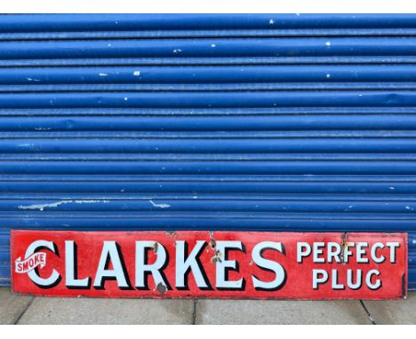 A Clarkes Perfect Plug tobacco rectangular enamel sign, 58 x 10".