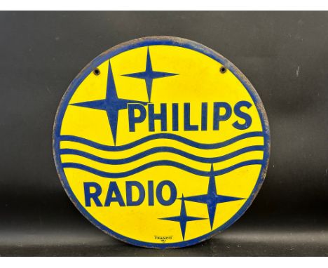 A Philips Radio circular double sided enamel sign by Franco, excellent condition, 18" diameter.