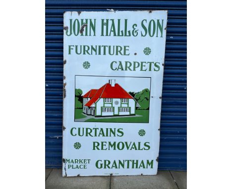 A rare pictorial enamel sign by Patent Enamel, of large impressive size advertising John Hall &amp; Son Furniture, Carpets, C