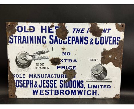 An early pictorial enamel sign advertising Joseph &amp; Jesse Siddons, Limited, West Bromwich saucepans, by Patent Enamel, 18