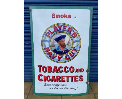 A large Player's Navy Cut Tobacco and Cigarettes pictorial enamel sign with central 'sailor' image, superb condition, 40 x 60