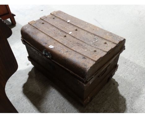 A Vintage Tin Trunk & Contents