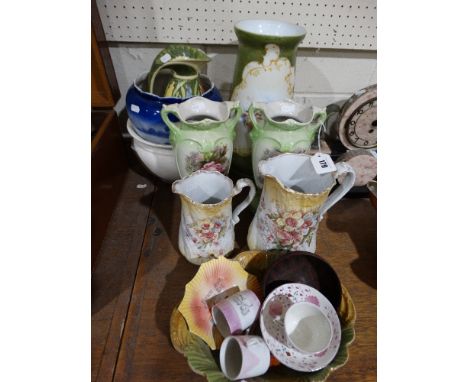 A Quantity Of Mixed Pottery To Include A Pair Of Floral Decorated Two Handled Vases, Pink Lustre Cup & Saucer Etc