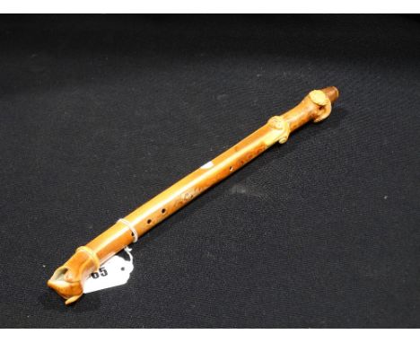 A Native American Or Aboriginal Clay Pipe, The Mouthpiece In The Form Of A Rams Head, 15" Long