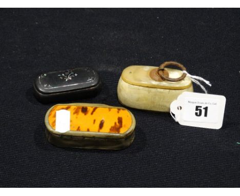 Three Antique Snuff Boxes, Including One Papier Mache & Mother Of Pearl