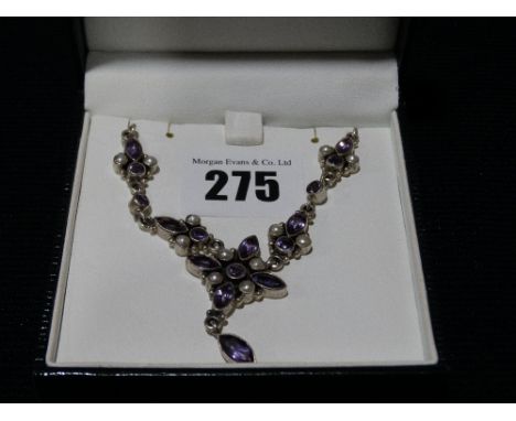 A Silver Set Amethyst & Pearl Necklace