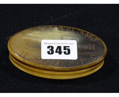 Of Anglesey Interest, A Horn Snuff Box, Marked John Williams Tan Y Bryn, Llanfair P.G & Dated 1897
