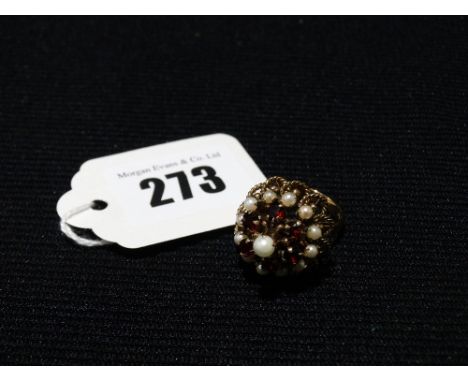 An Unusual Garnet & Pearl Cluster Ring