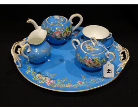 A Continental China Floral Decorated Six Piece Bachelor Set Including Circular Serving Tray