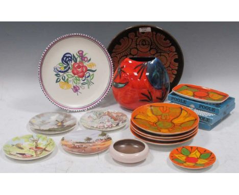 A collection of Poole Pottery wares, to include four Poole Delphis style side plates, 20cm diam, together with a Delphis styl
