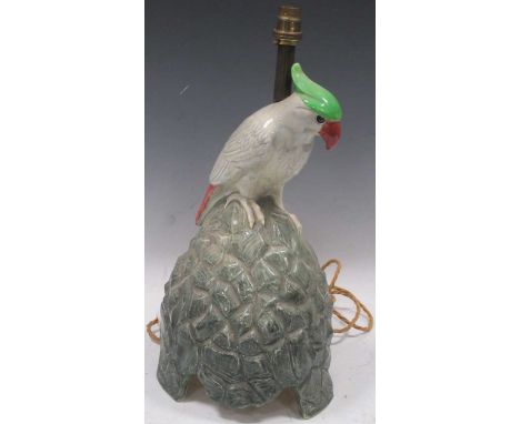 A Royal Doulton lamp in the form of a Cockatoo, total height 45cm