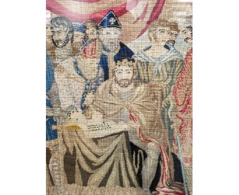 A Victorian needlework picture of King John signing Magna Carta, 52 x 43cm, in a modern frame; and another woolwork picture, 
