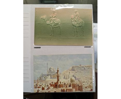 Two postcard albums with a collection of First World War Egypt and Palestine cards and photographs, including a scarce panora