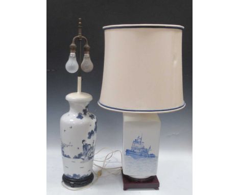 A 20th century Chinese porcelain lamp and another painted with Hong Kong police launch (2)