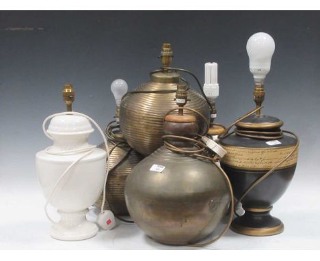 Six various modern metal and other lamp bases, together with various shades