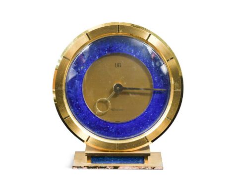 UTI Germany, a gilt metal desk clock, the circular dial embellished with a lapis lazuli chapter ring18 x 16cm