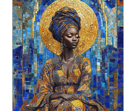 Kwame ADDO (Né en 1983) Radiance of the Mosaic Queen,2021. Sérigraphie en couleurs sur papier d'art 300mg. Signé et numérotée