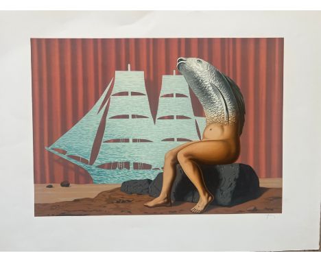 René MAGRITTE (1898-1967), D’Après. Un séduisant navire d’eau de mer,1968. Lithographie en couleur sur papier, signée dans la