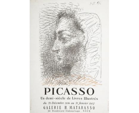 Pablo PICASSO (1881-1973), d'après. Portrait de Jacqueline. Affiche originale pour l’exposition " Un demi-siècle de livres il