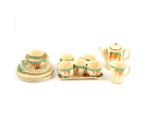 A 1930s Royal Doulton Art Deco tea service, Maybells, pattern no. D5202.