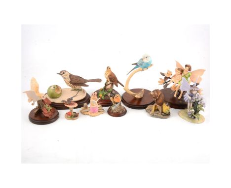 Border Fine Art birds, mice and butterfly and Flower Fairy figure; and a Royal Worcester 'Heliotrope Fairy' figure.