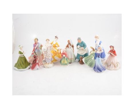 Six Royal Doulton ladies, The Favourite, Stephanie, The Milkmaid, Mantilla and two Twelve days of Christmas figures; together