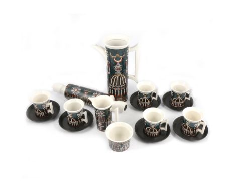 A Portmeirion Magic City coffee set, designed by Susan Williams-Ellis; and a matching rolling pin.