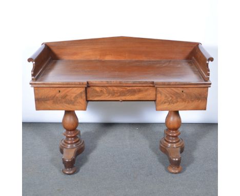 Victorian mahogany console table, rectangular top with three-quarter gallery, three frieze drawersm turned legsm width 122cm,