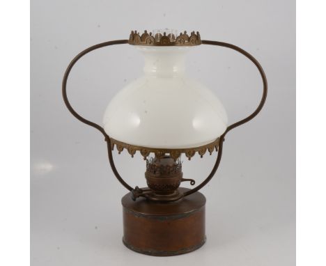Duplex oil lamp, opaque shade, 41cm.