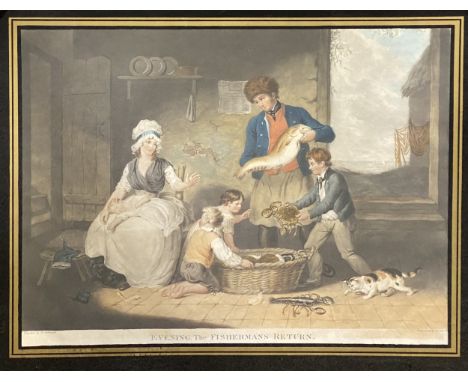 After R Corbould, Morning, The Fisherman's Departure, and Evening, the fisherman's return, a pair, mezzotints in verre eglomi