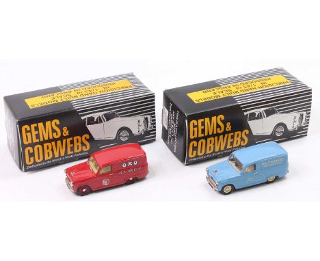 A Gems &amp; Cobwebs 1/43 scale white metal Austin A60 delivery van group, two examples to include No. GC23 Austin A60 van 'I