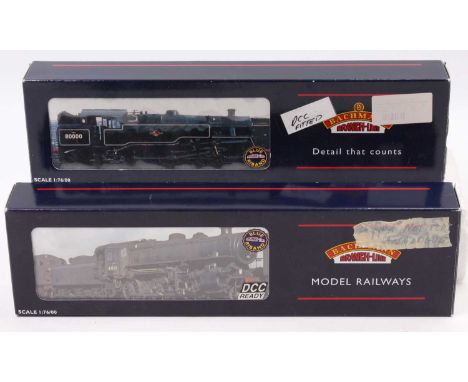 A Bachmann boxed locomotive group, two examples to include a No. 32-354 Standard class 4MT tank loco BR lined black No. 80002