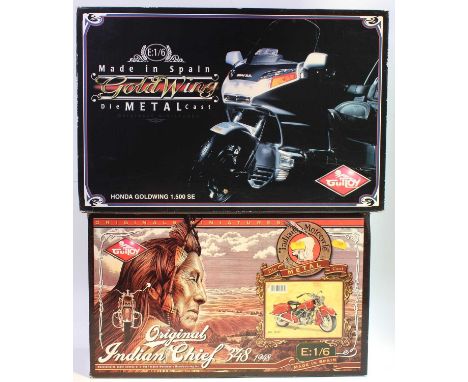 Guiloy Toys Spain 1/6th scale boxed motorcycles, 2 examples comprising of a Honda Goldwing 1.500SE and an Indian Chief 348 19